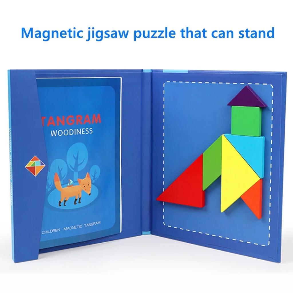 Wooden  Magnetic Tangram Puzzle Book Educational Toys For Children Baby Kid Portable  Learning Intelligence