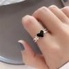 New Sweet Epoxy Black Love 925 Sterling Silver Jewelry Temperament Cute Heart Shape Fashion Opening Rings TYB043