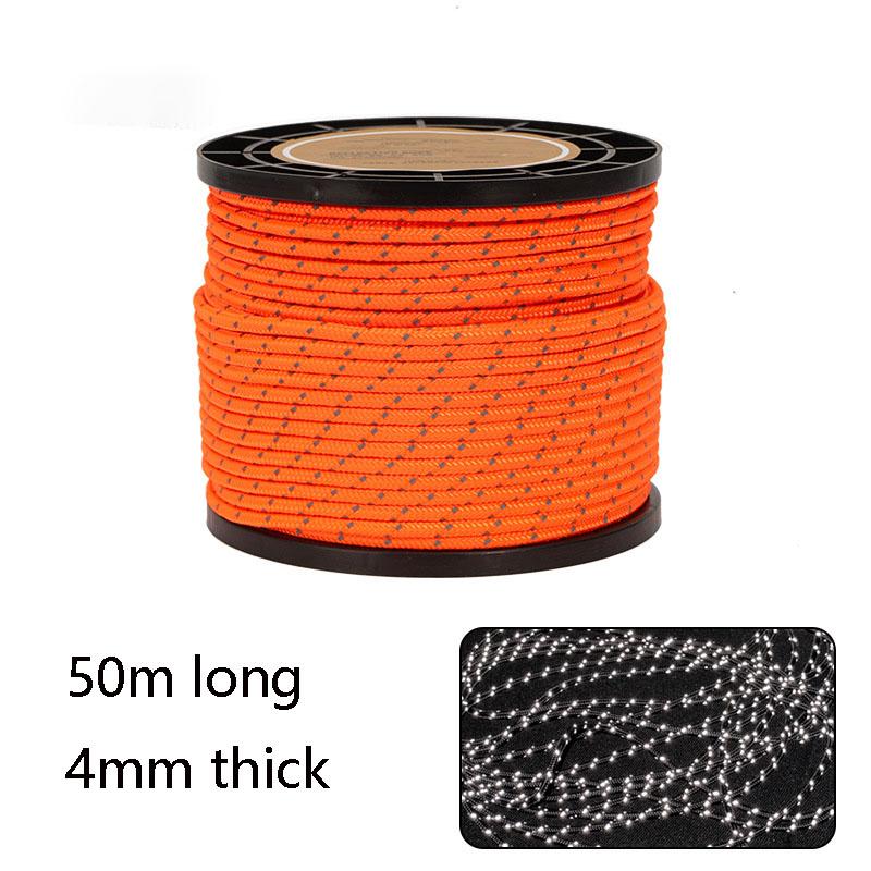 Reflective Rope 4mm Diameter 50m Windproof Guyline Heavy Duty Tent Cord Camping Accessory High Visibility Tarp Tie Down Cord