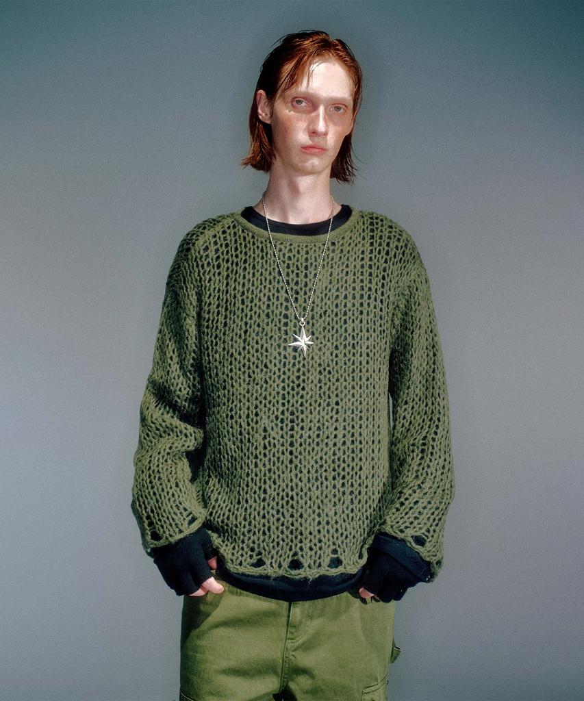 Beikeonteuakaibeu Men Guppy Net Layered Knit Khaki