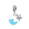 S925 Sterling Silver Starfish, Dolphin, and Turtle Charm Bracelet with Beaded Accessories