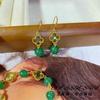 Vintage-Inspired Clover Green Agate Pull-Chain Bracelet Set With Earrings Necklace Women