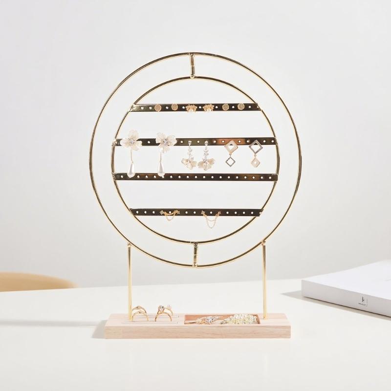 Modern Farmhouse Earring Display Stand With Wood Base Metal Frame Jewelry Organizers For Home Store Wedding Gift