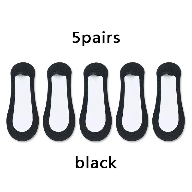 5pairs Non-slip Invisible Socks Slippers Seamless Ice Silk Boat Socks Summer Thin Solid Casual Breathable Low Cut Socks Women