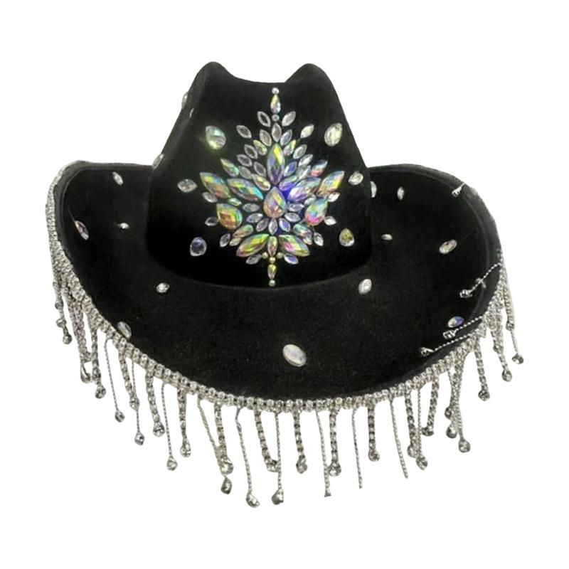

Windproof Rhinestones Embellished Felts Hat Perfect For Festivals And Parties M
