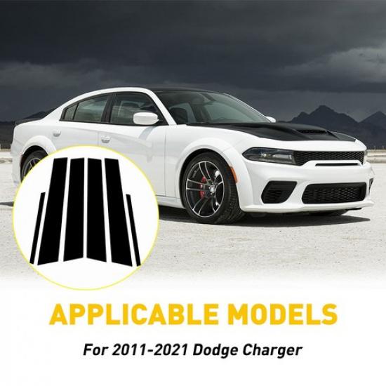 6PCS Black Pillar Door Posts Trim Window Cover Kit for Dodge Charger 2011-