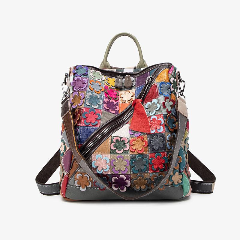 Богемная Модная Кожаная Ручная Работа Сумка, Трехмерный Цветок Романтичный Рюкзак, Оригинальный Дизайн
