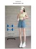 Blaue Jeans-Shorts mit hoher Taille und weitem Bein mit Spitze - Damen Übergröße Sommer Lässig