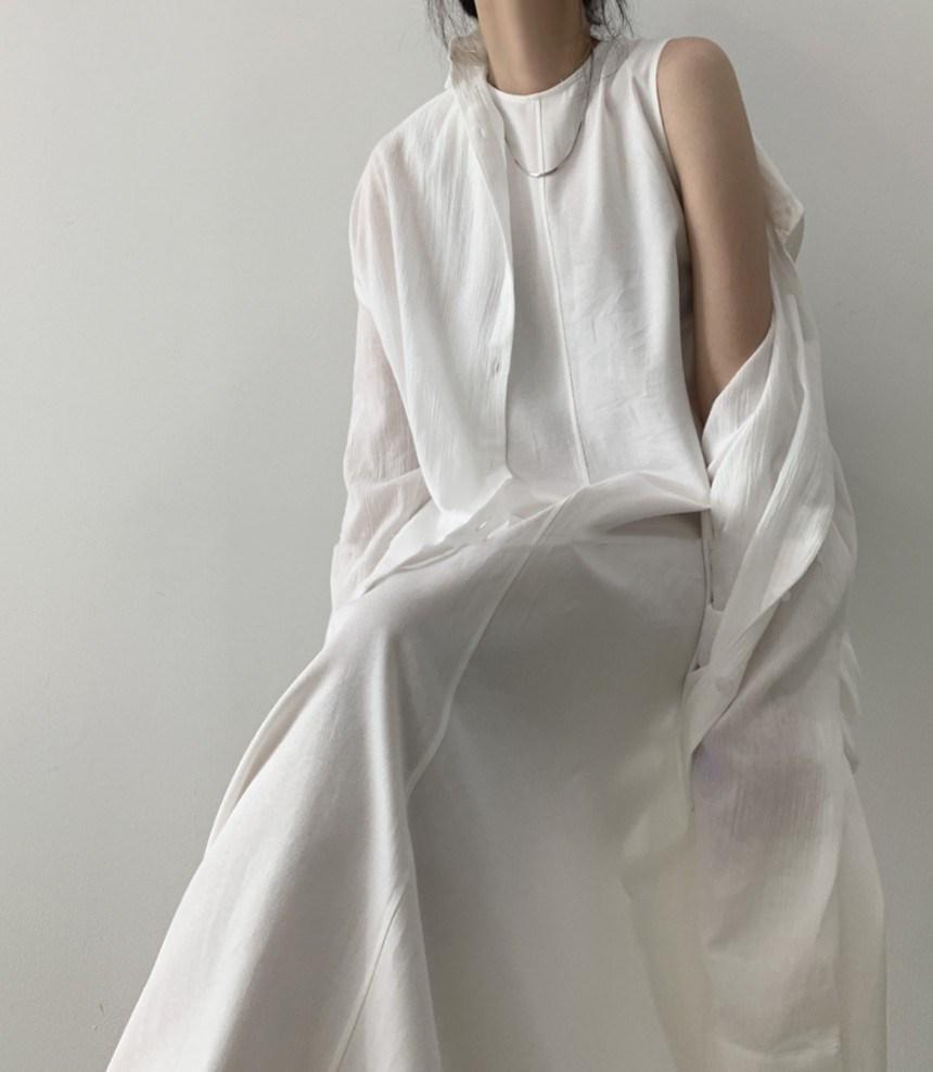 Korean Chic Pumpkin-Colored Sleeveless Cotton Linen Swing Dress