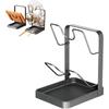 04 Stainless Steel Pot Lid Organizer - 2-Tier Adjustable Rack with Removable Drip Tray, Saves Counter Space While Cooking