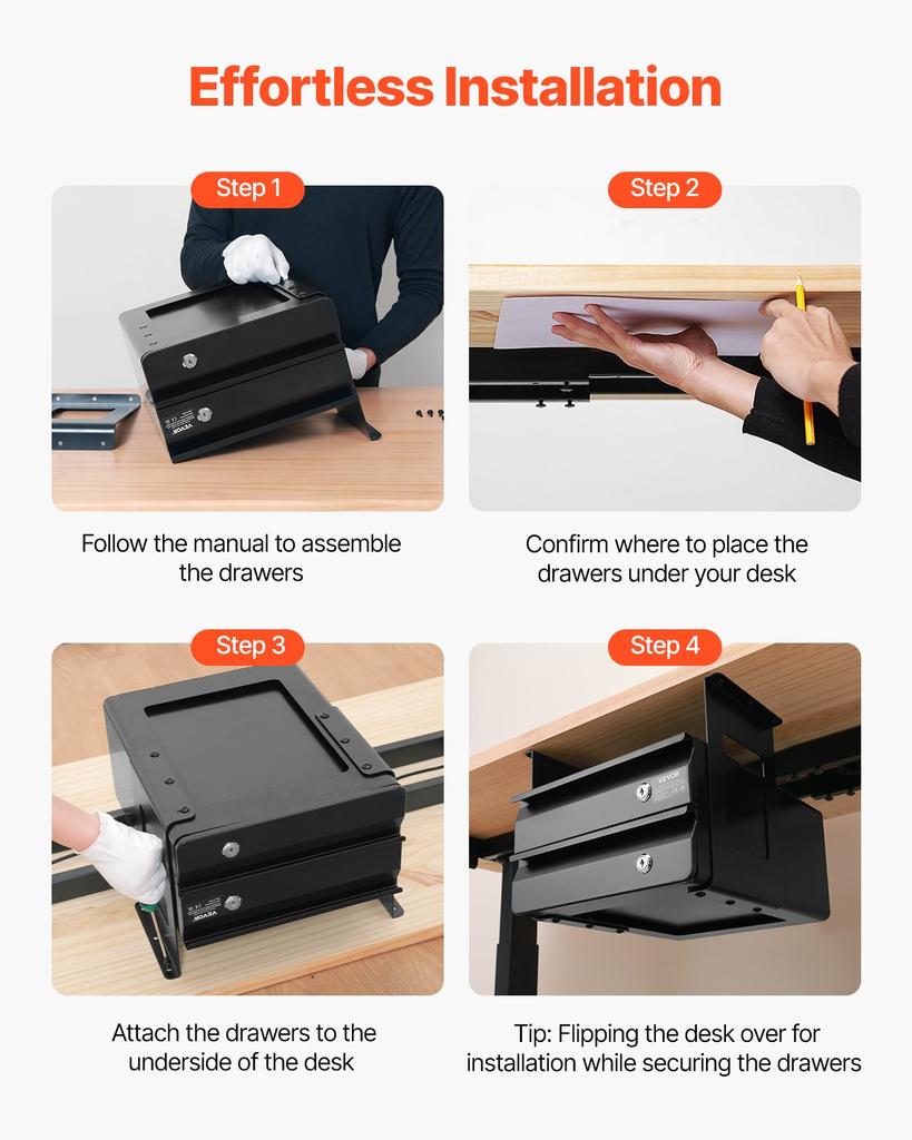 VEVOR 13" Wide Under Desk Drawer Slide Out, Under Table Pull-out Drawer Attachment, Hidden Desktop 2 Layer Storage Organizer