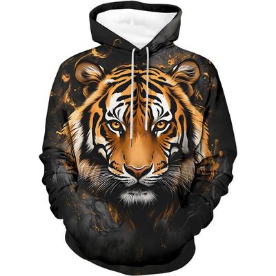 Men's 3D Tiger Print Pullover Hoodie with Pockets