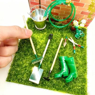 1 Set Simulation Dollhouse Miniature Shovel Hoe Pitchfork And Water Pipe Repair Tool Play Fairy Garden Accessories Farming Tools