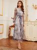 2025 French Elegant Women's Mesh Print Waist-Cinching Dress