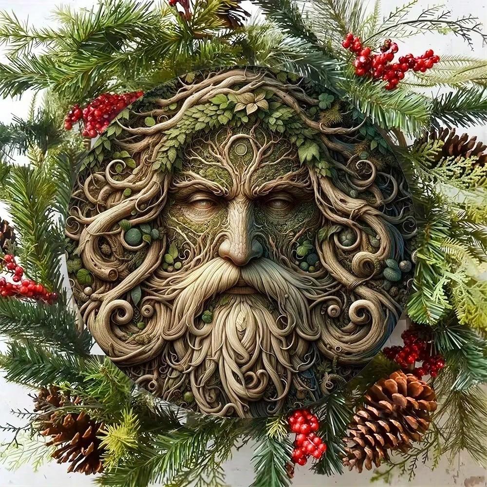 Enchanted Green Man Spirit Metal Wall Art Decor Pagan Garden Hanging 20x20 белый