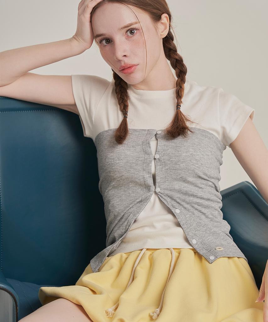 Iteoneolmomeonteu Multi-Way Button Slim Top & Skirt _ Gray
