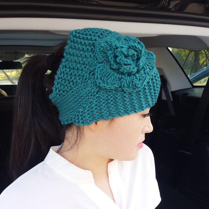 Hand-Knitted Wool Hairband Hat: Warm, Wide-Brimmed, Autumn & Winter Ear Protection, Floral Korean-Style Accessory