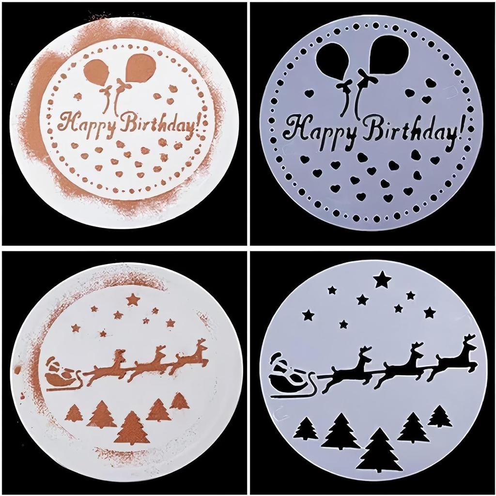 Plastic Cake Stencils for Decorating-Reble, Easy to Clean, Multi-Design Baking Stencils for Buttercream, Sprinkle & Birthday Cakes-Professional Cake
