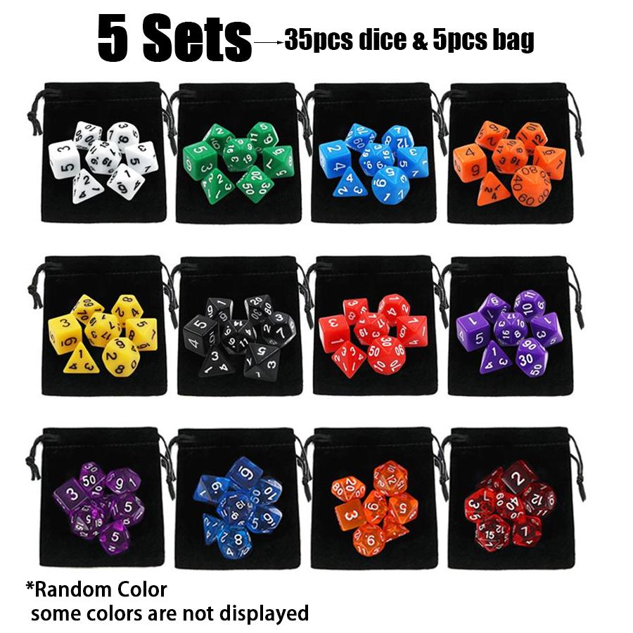 16/40pcs Polyhedral Game Dice, Multi‑Shape Number Dice & Black Velvet Storage Bag, Tabletop Gaming Supplies for Board Game XJM