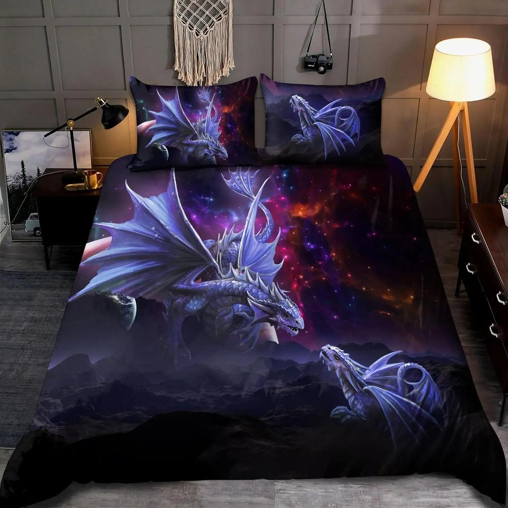 Dragon Printed Duvet Cover King Queen Western Magic Dragon Bedding Set Polyester Quilt Cover for Teen Adults