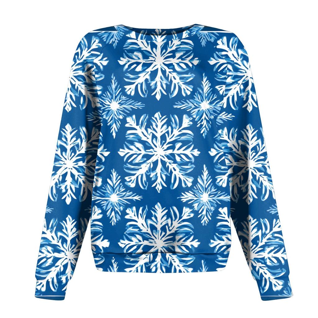 Women's Fashion Casual Long Sleeve Christmas Printed Neck Sweatshirt Top