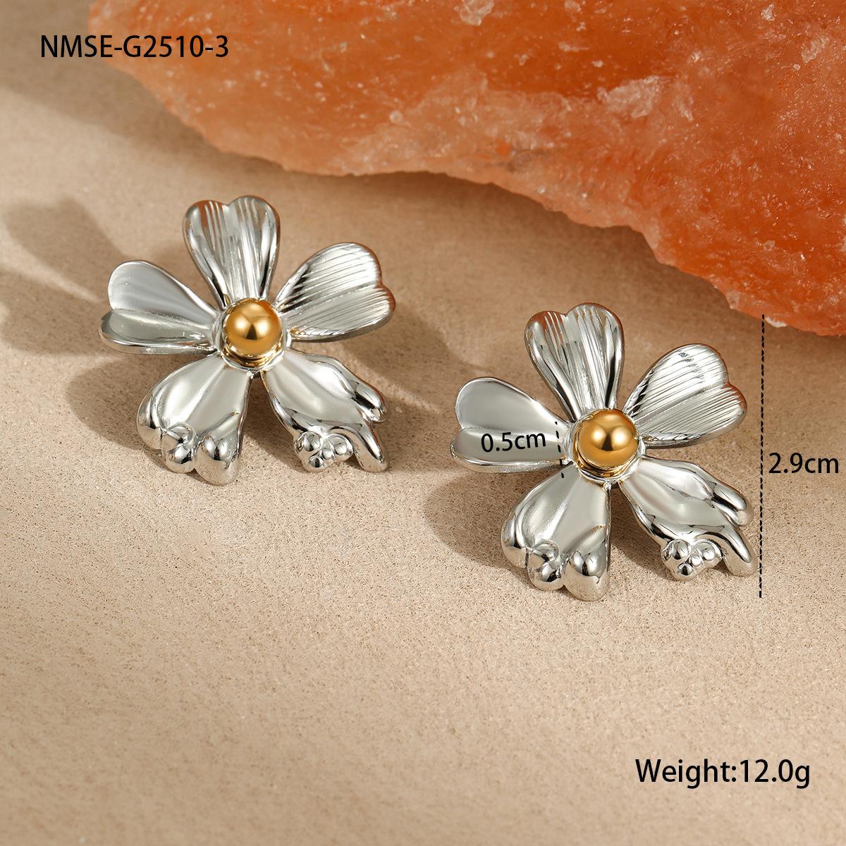 GEMCHIC Women s Stainless Steel Big Flower Metallic Earrings Fashion OL Style