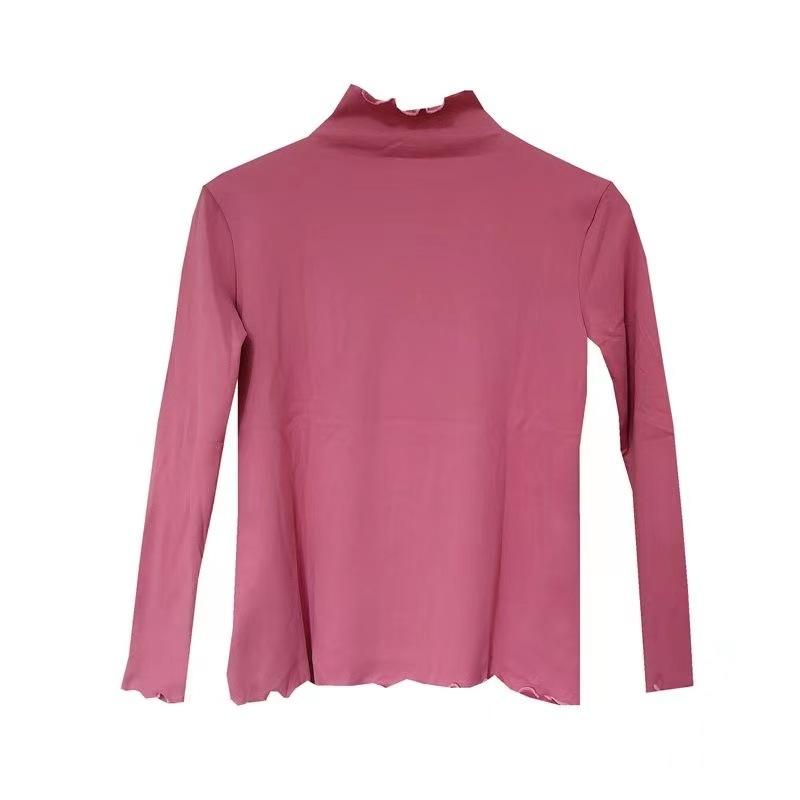 Autumn Winter Women's Elastic Bottoming Shirt Solid Colour Half High Neck Devel Bottoming Shirt Long Sleeve High Elastic T-shirt