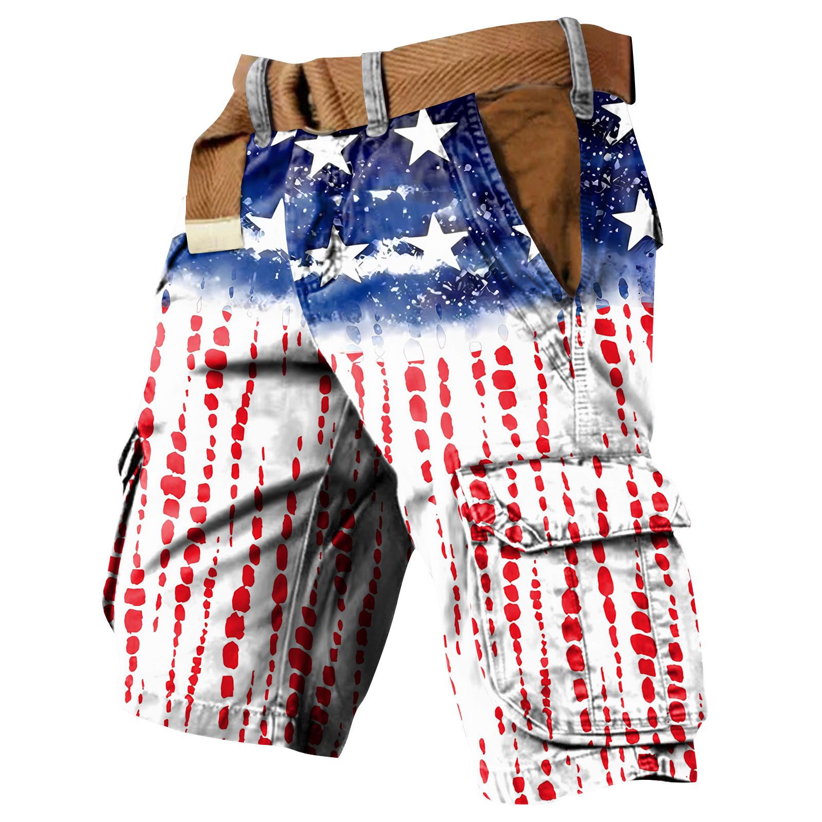 

Men s Independence Day Printed Multi Pocket Workwear Shorts S синій