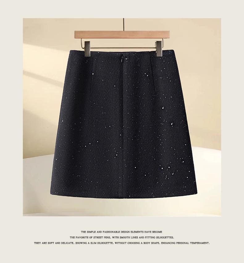 2024 New Gray High Waist A-Line Sequin Tweed Bodycon Mini Skirt for Women - Autumn/Winter Bestseller