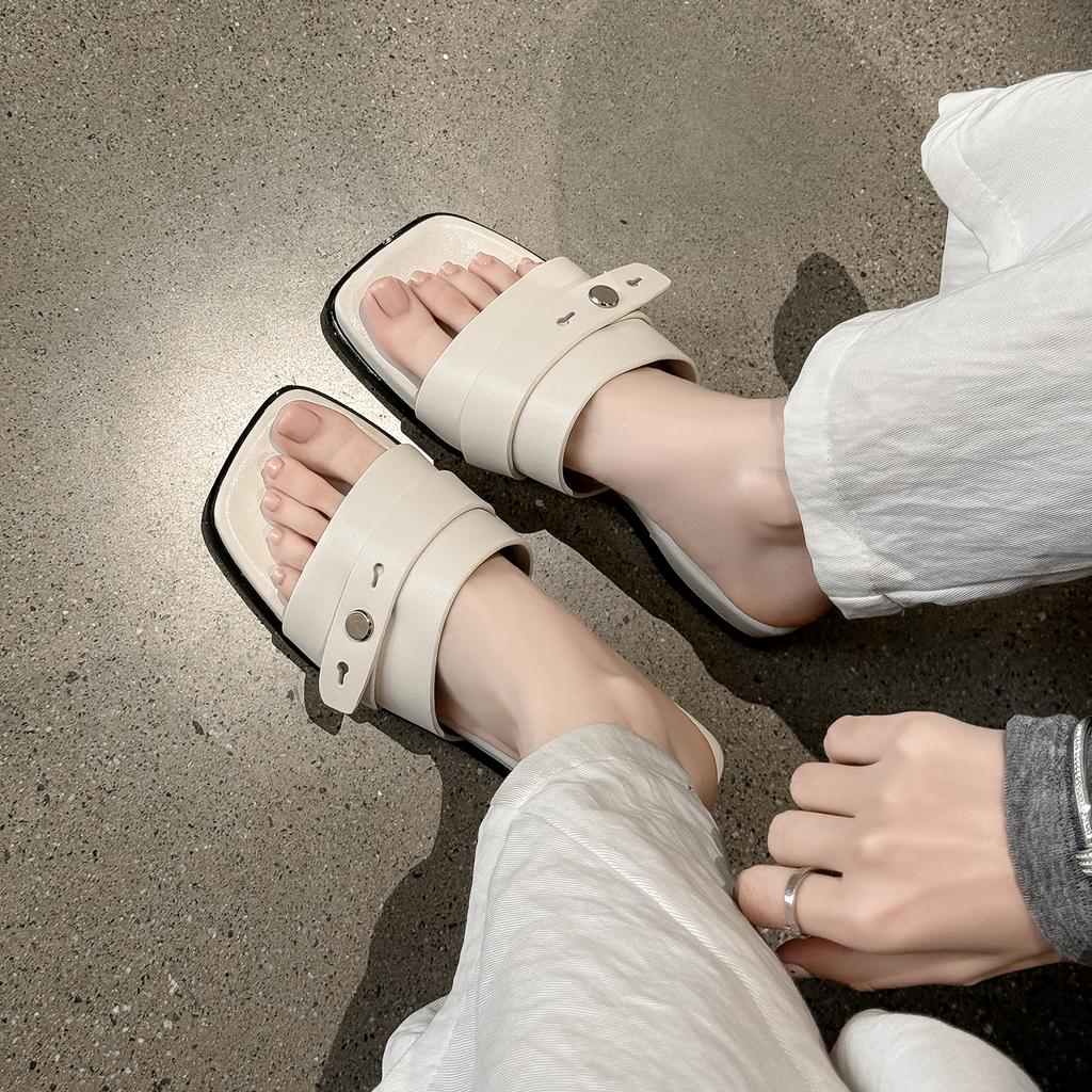 Krazing Pot Mules Fashion Sheep Skin Thick Heels Peep Toe Flip Flop Summer Size 42 Preppy Style Women Sandals