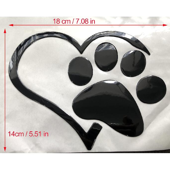 LZLRUN 3D Chrome Dog Paw Footprint with Peach Heart Sticker Decal Auto Car Emblem Decal Decoration (Black)