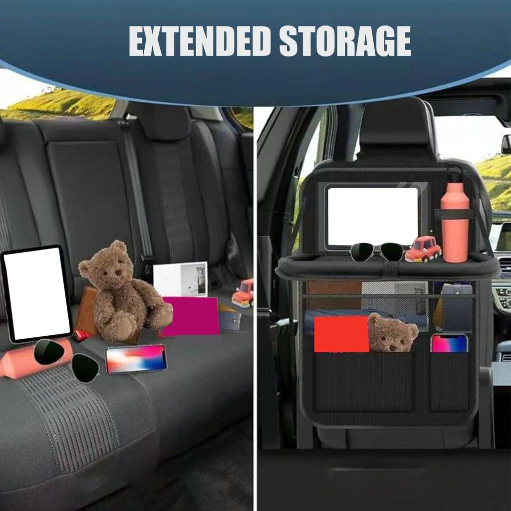 Car Back Seat Organizer with Tablet Holder, Waterproof Kick Mat Storage Bag for Kids Snack Toys for SUV Sedan Truck RV Road Trip