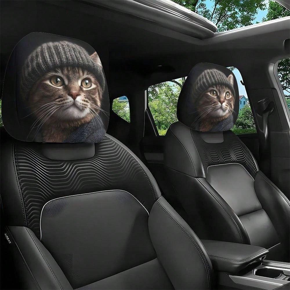 2 Stück Universelle Auto-Sitzbezüge Cartoon Elastische Auto-Kopfstützenbezüge Staubdicht Atmungsaktiv Auto-Sitz-Kopfstütze