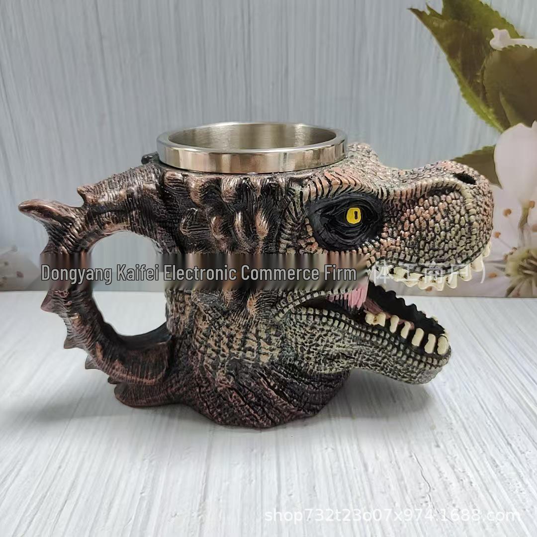 

Ретро Кружка из смолы и нержавеющей стали с головой динозавра