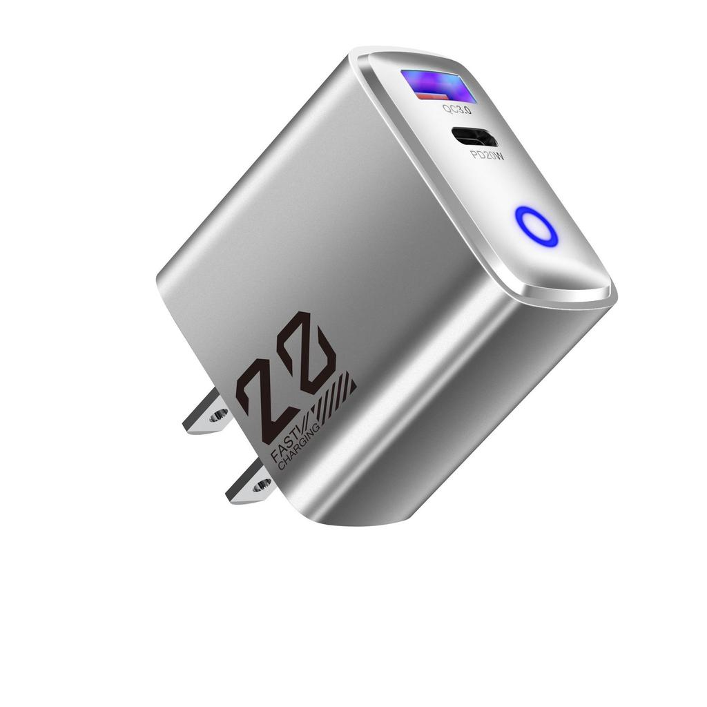 New Metal 20W Type-C EU Charger: Mini USB+PD Fast Charging with Light