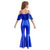Girls Fashion Spaghetti Strap Sleeveless Sparkly Sequins Tassels Shiny High Waist Flared Jumpsuit Pageant Outfit