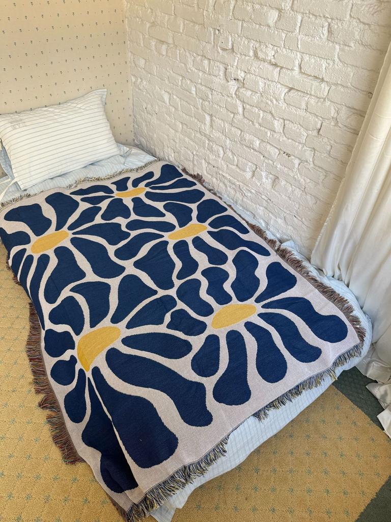 Matisse Abstrakte Gänseblümchen Jacquard Überwurfdecke 160×130cm, 100% Baumwolle Fransen Sofabezug, Handwaschbar Blumendekor Bettdecke