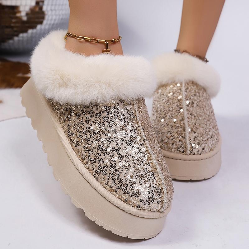 Fashion Shiny Sequins Fluffy Snow Boots for Women Winter Thick Sole Warm Plush Ankle Boots Woman Faux Fur Chunky Platform Booties Female