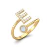 Capital E Initial Letter Moonstone Women Adjustable Front Open Ring 925 Sterling Silver Gold Vermeil