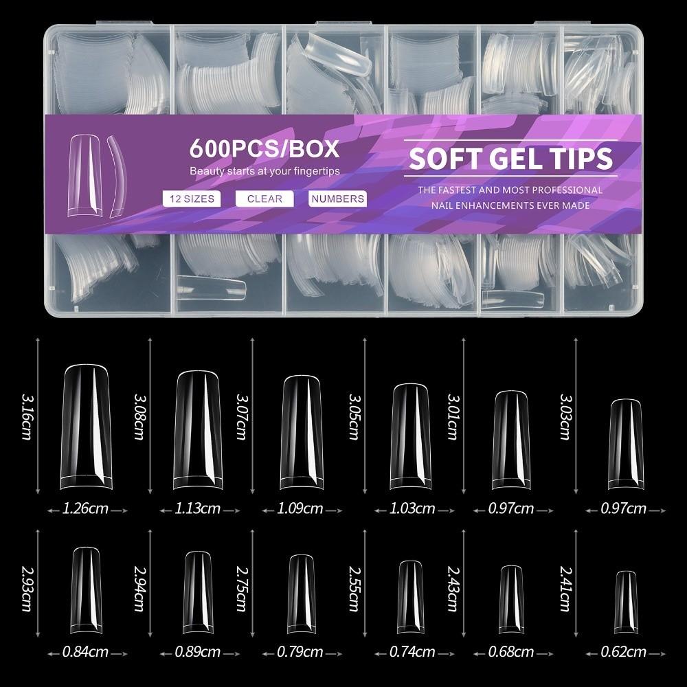 New 600Pcs False Nail Almond-Shaped Half Matte Acrylic Nails Tips Transparent Full Cover Almond Nail Tips Nail Extensions