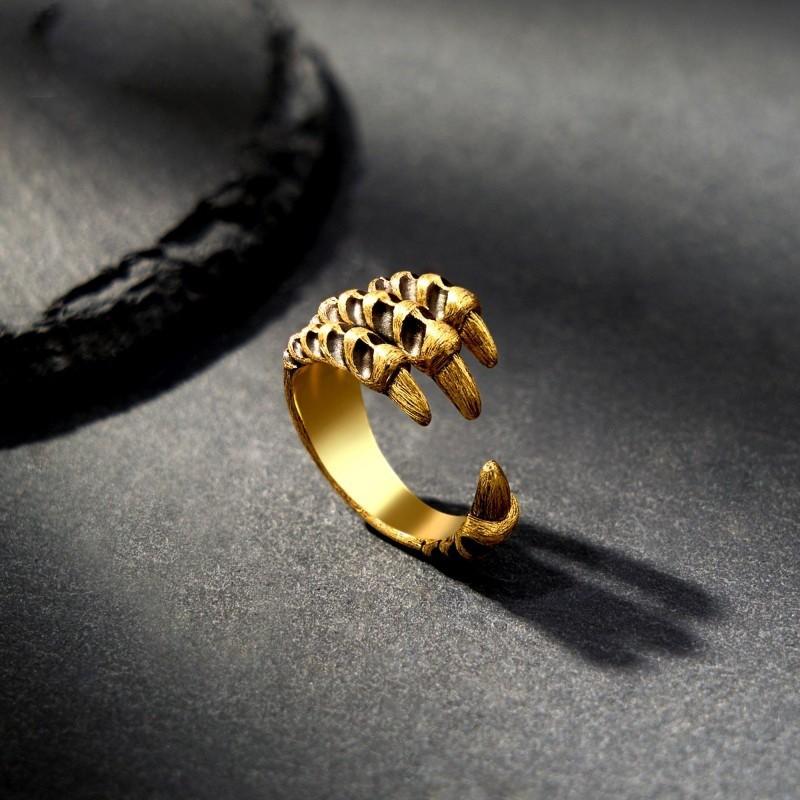 Adjustable Open Ring Men Women Vintage Dragon Claw Design Copper Band With Black Electroplated Finish Retro Style