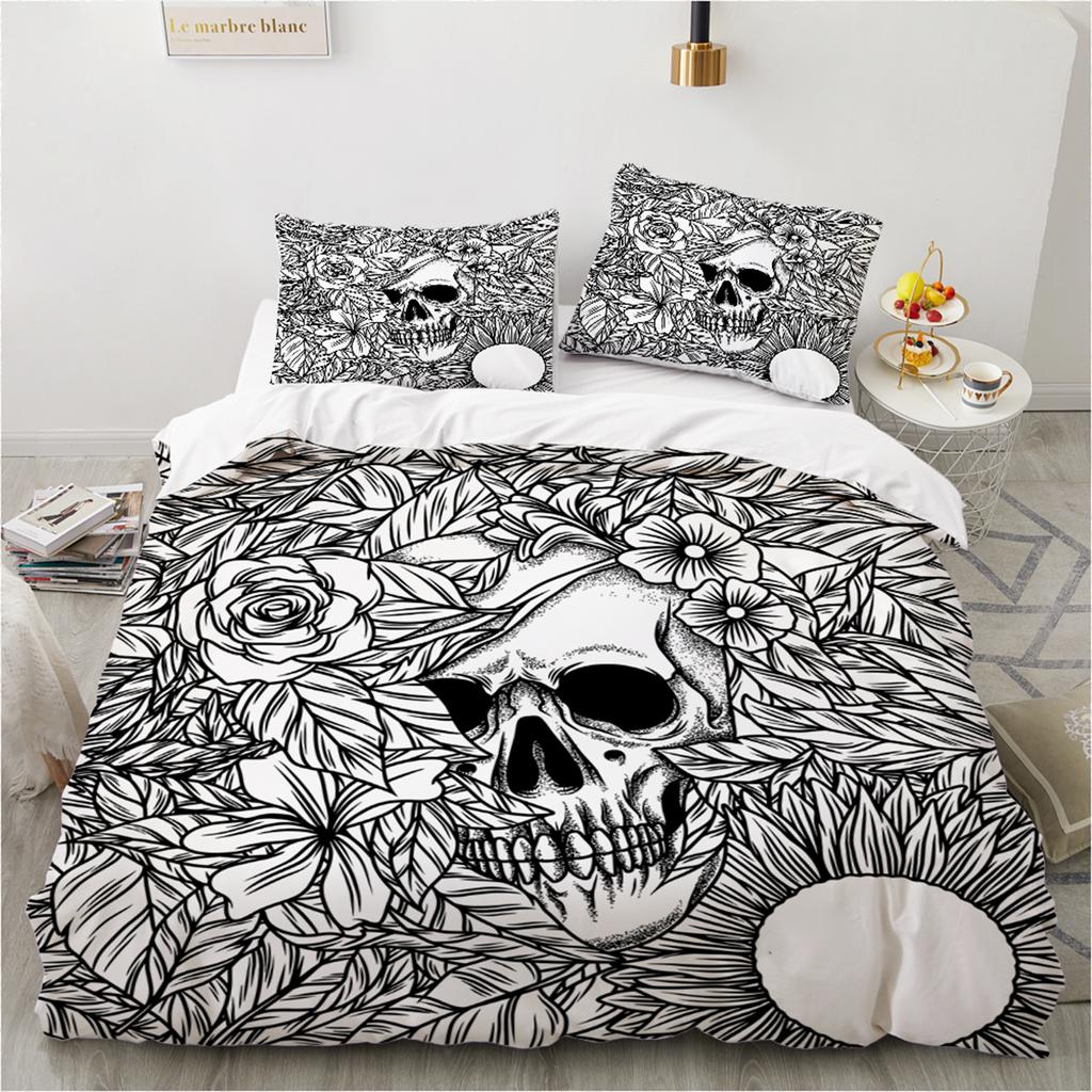 Skull Bedding Set Twin 140x200cm - Vintage Baroque Halloween Duvet Cover 2/3PCS, Luxury Skeleton Comforter cover,Gothic Bed Set