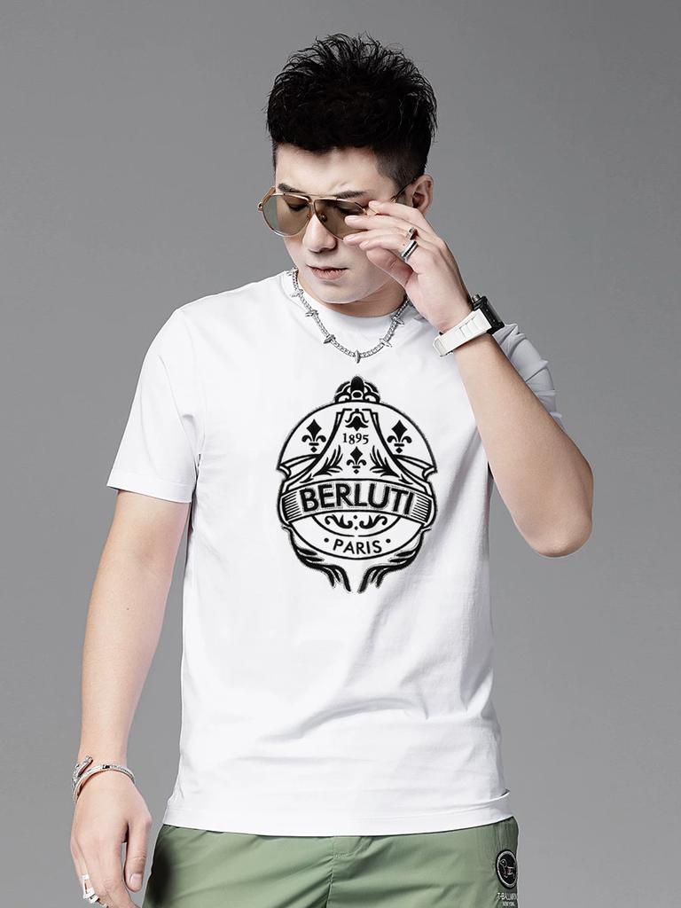 European Goods 2025 New Arrival Classy Men Short Sleeve Silm T-shirt Men's Summer Fashion Brand Print Round Neck Fashion Top Clothes
