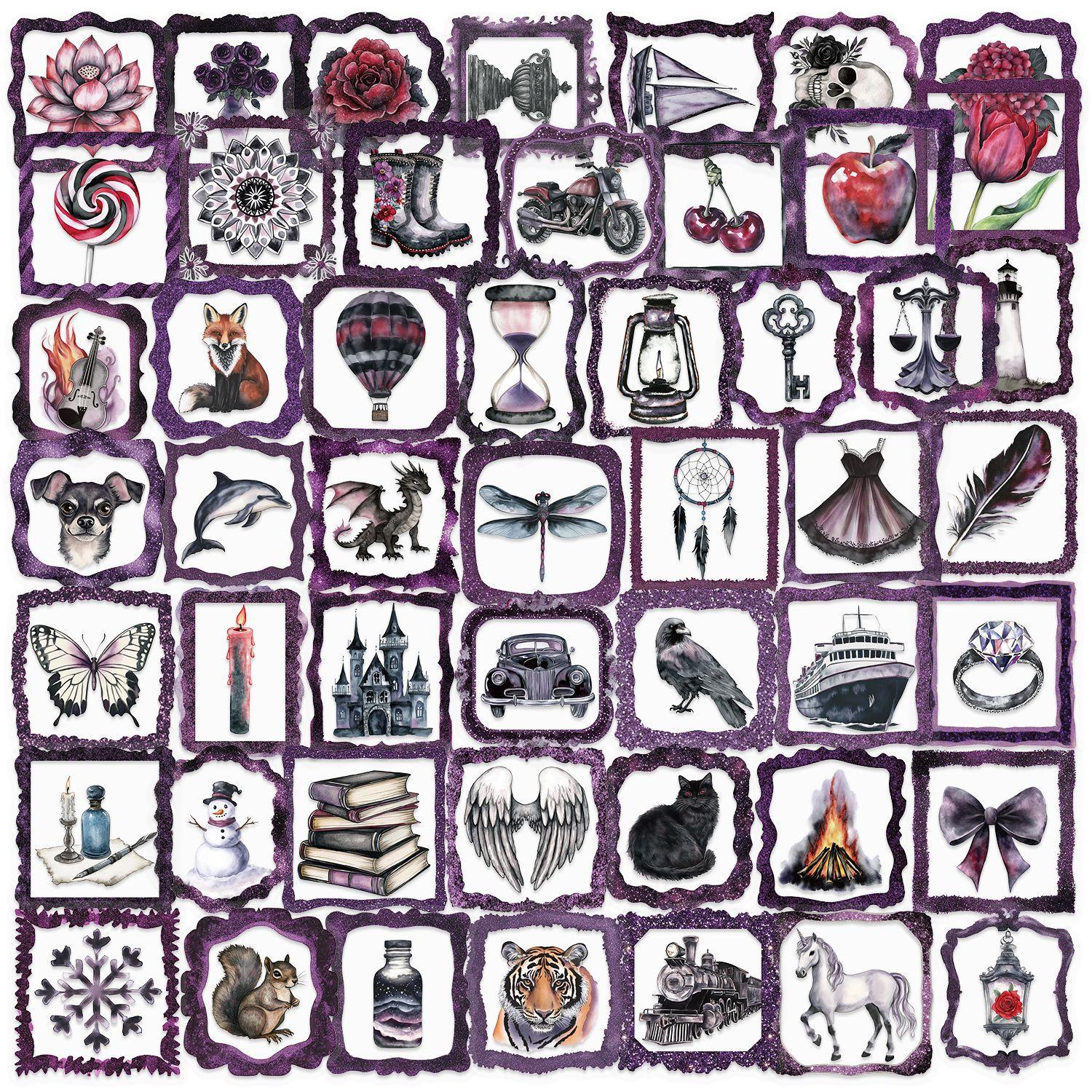 

50 Прозрачных Наклеек Фиолетовая Рамка для Фотографии Водонепроницаемый Прозрачный ПЭТ Ручной Материал Декоративный Гитарный Блокнот