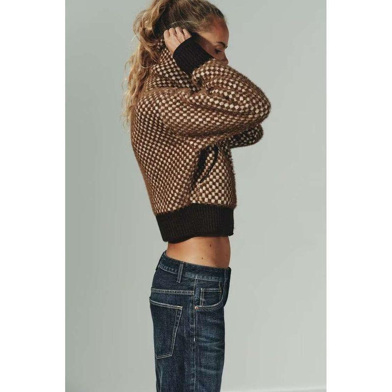 Za Export New Arrival Women's Clothing ZR Fashion Style Artificial Fur Patchwork Knitting Pilot Jacket Outwear 5802