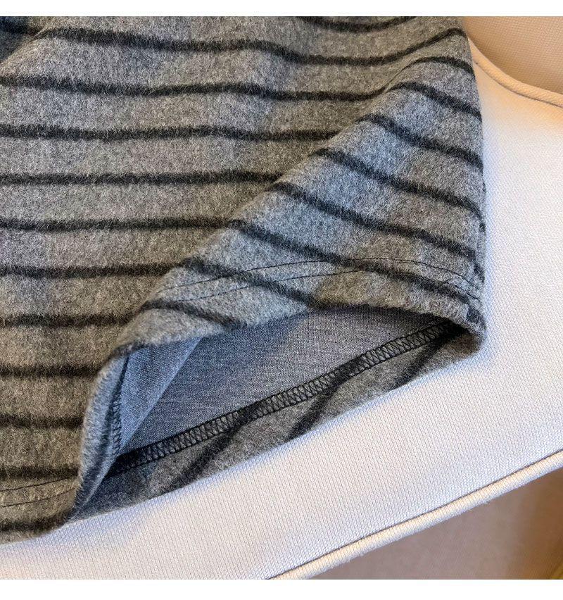Plus Size Velvet Color Block Striped T-shirt: Korean Style, Long Sleeve, Loose Fit, Slimming & Warm Women's Top
