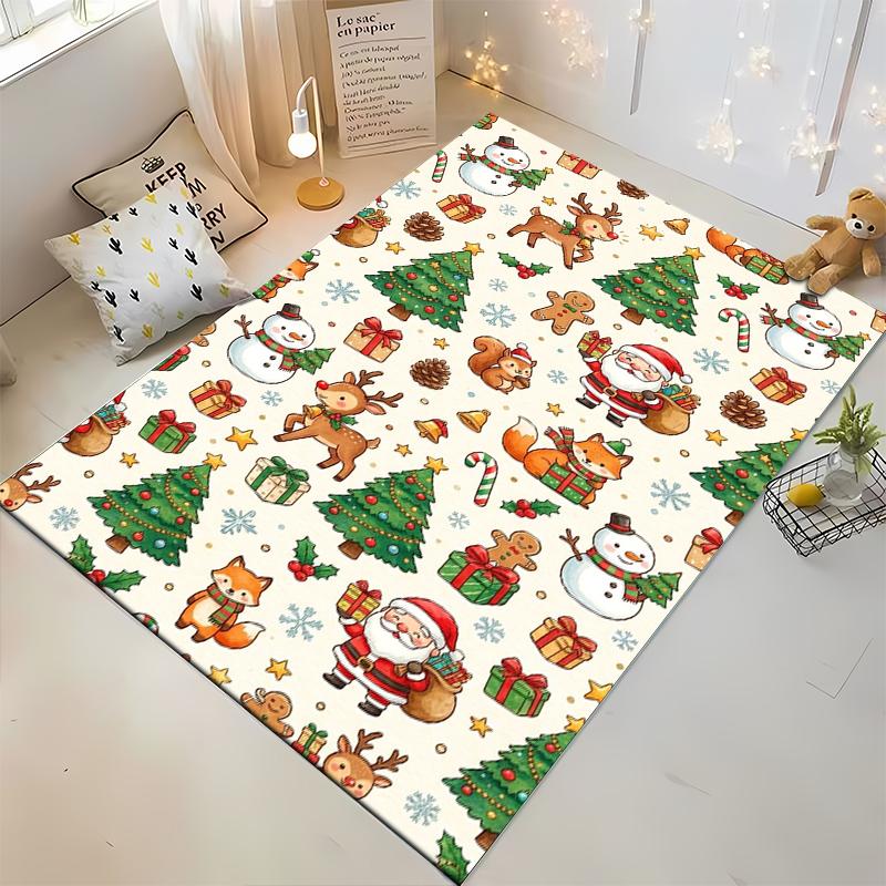 Christmas Pattern Rug with Santa Claus Non-slip rug suitable for living room and bedroom sofas sofas