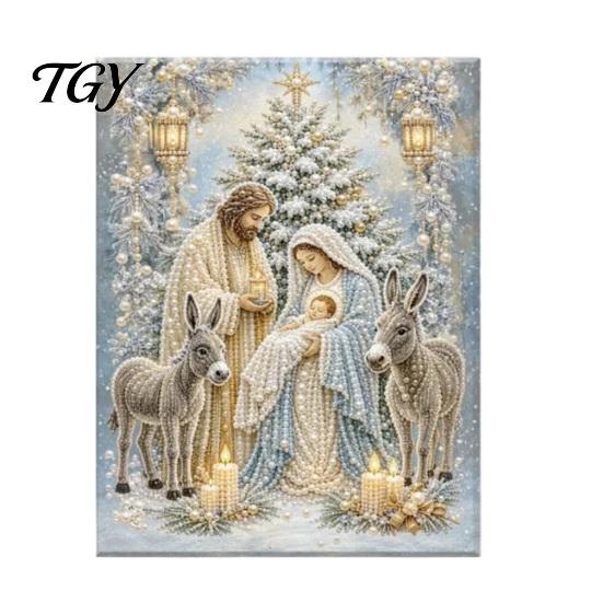 Handgefertigte Religiöse Bastelarbeiten Krippe Perlmutt-Kunst-Set, Heilige Familie Malerei DIY Spirituelle Wanddekoration 3D Bastelset für Erwachsene, Weihnachten Zuhause