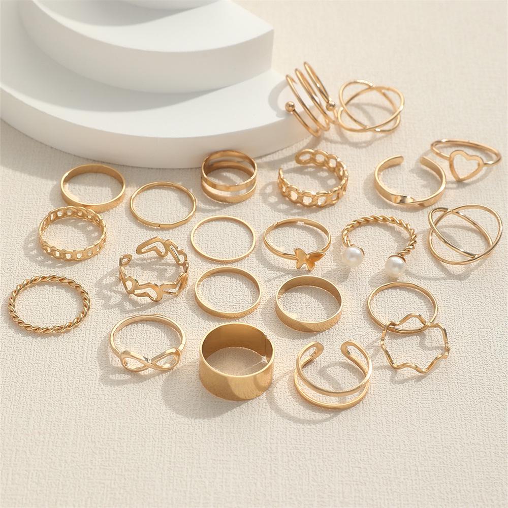 Butterfly Heart Adjustable 22-Piece Multi-Joint Ring Set for Women
