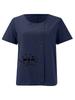 Women's Fashion Black Letter Floral Pattern Print Round Neck Short Sleeve T-shirt Summer Casual Cotton Linen Graphic Shirt Leisure Loose Blouse Tops